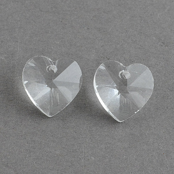 Transparent Glass Heart Pendants, Faceted, Clear, 14x14x8mm, Hole: 1.5mm