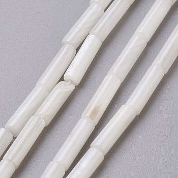 Freshwater Shell Beads Strands, Column, White, 13x4mm, Hole: 0.5~1mm, about 30pcs/strand, 15 inch(38.1cm)