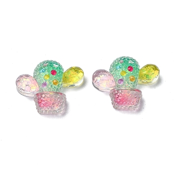 Transparent Epoxy Resin Decoden Cabochons, with Paillettes, Cactus, Colorful, 21x25x7.5mm