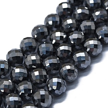 Natural Terahertz Stone Beads Strands, Faceted(64 Facets), Round, 6mm, Hole: 0.8mm, about 62~67pcs/strand, 15.16~15.55 inch(38.5~39.5cm)