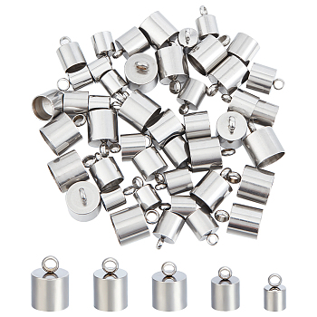 Smooth Surface 304 Stainless Steel Cord Ends, End Caps, Stainless Steel Color, 7.4x7.2x1.7cm, 50pcs/box