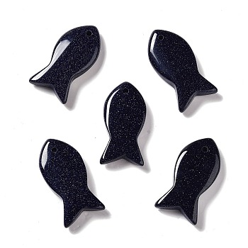 Synthetic Blue Goldstone Pendants, Fish Charms, 39x20x7~7.5mm, Hole: 2.3mm