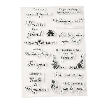 TPR Words Transparent Stamps, for DIY Scrapbooking, Photo Album Decorative, Cards Making, Flower Pattern, 21x14.5x0.3cm, Pattern: 4~49x10~85mm.