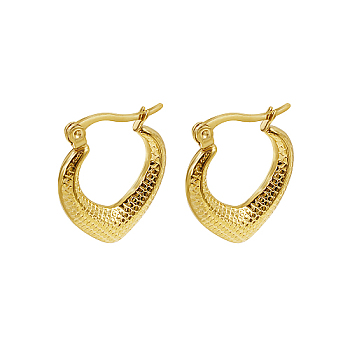 304 Stainless Steel Hoop Earrings for Women, Heart, Golden, 21x18mm