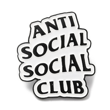 Word Antisocial Social Club Enamel Pin, Electrophoresis Black Zinc Alloy Brooch for Backpack Clothes, White, 30.5x26x1.6mm