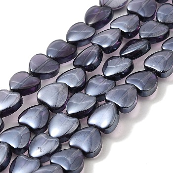 Glass Beads Strands, Heart, Gray, 9.5x10x4mm, Hole: 1mm, about 79pcs/strand, 28.74 inch(73cm)