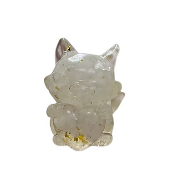 Resin Fox with Heart Display Decoration, with Natural Quartz Crystal Chips inside Statues for Home Office Decorations, 30x25x40mm