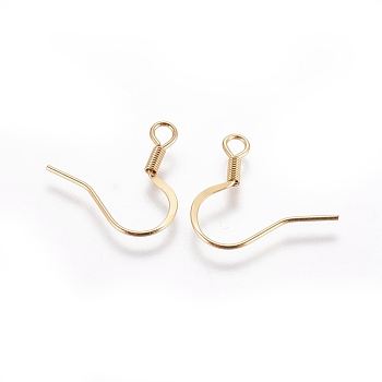 304 Stainless Steel French Earring Hooks, with Horizontal Loop, Flat Earring Hooks, Golden, 17mm, Hole: 2mm, 22 Gauge, Pin: 0.6mm