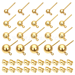 60Pcs 4 Styles 304 Stainless Steel Stud Earring Findings, with Loop and Ear Nut/Earring Backs, Real 24K Gold Plated, 9~15mm, Hole: 1.7~1.8mm, Ball: 4~8mm, Pin: 0.8mm(STAS-NB0001-99)