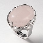 Adjustable Oval Gemstone Wide Band Rings, with Platinum Tone Brass Findings, US Size 7 1/4(17.5mm)(RJEW-L062-01C)