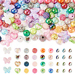 140Pcs 5 Styles UV Plating Opaque Acrylic Beads, Iridescent, Brass Grade A Rhinestone Spacer Beads, Resin Rhinestone Beads, Mixed Shapes, Mixed Color, 8~24x15.5~29x3.8~14.5mm, Hole: 1.5~2.5mm(DIY-TA0015-59)