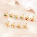 Brass Micro Pave Cubic Zirconia Stud Earrings for Women, Flower, Cadmium Free & Lead Free, Long-Lasting Plated, Rack Plating, Real 18K Gold Plated, Mixed Color, 10x10mm(KK-A305-10G)