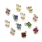 Brass Micro Pave Cubic Zirconia Charms, Double Rectangles Charms, Rack Plating, Long-Lasting Plated, Lead Free & Cadmium Free, Real 18K Gold Plated, Mixed Color, 8x6x3mm, Hole: 1mm(KK-K427-06G)
