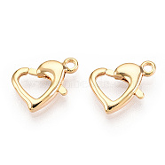 Brass Heart Lobster Claw Clasps, for Jewelry Making, Real 18K Gold Plated, 13x9x3mm, Hole: 1.6mm(KK-N254-16G)