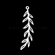 201 Stainless Steel Pendants, Laser Cut, Leaf, Stainless Steel Color, 44x11x1mm, Hole: 1.5mm(STAS-S105-LA376-1)