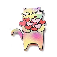 Valentine's Day Theme Acrylic Pendant, Cat, Colorful, 47x34x2.4mm, Hole: 1.6mm(OACR-H032-03D)