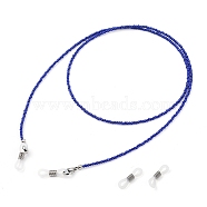Eyeglasses Chains, Neck Strap for Eyeglasses, with Baking Paint Glass Seed Beads, 304 Stainless Steel Lobster Claw Clasps, Brass Crimp Beads and Rubber Loop Ends, Dark Blue, 27.95 inch(71cm)(AJEW-EH00101-01)