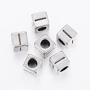304 Stainless Steel Large Hole Letter European Beads, Cube with Letter.I, Antique Silver, 8x8x8mm, Hole: 5mm(STAS-H428-01AS-I)