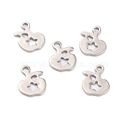 201 Stainless Steel Charms, Apple with Star, Stainless Steel Color, 10.5x7.5x0.8mm, Hole: 1.2mm(STAS-F266-15P)