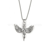 201 Stainless Steel Chain, Zinc Alloy Pendant Necklaces, Angel, Antique Silver & Stainless Steel Color, 23.46 inch(59.6cm)(NJEW-C034-13P)