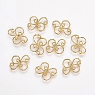 Brass Links connectors, Flower, Real 18K Gold Plated, 13x11x1mm, Hole: 1mm(KK-P079-02)