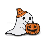 Halloween Ghost Theme Alloy Enamel Brooch, Pin for Backpack Clothes, Pumpkin, 24.5x30.5x1.5mm(JEWB-E022-03EB-03)