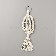 Cotton Macrame Plant Hangers, Iron Ring Boho Style Hanging Planter Baskets, Wall Decorative Flower Pot Holder, White, 295mm(AJEW-WH0314-61)