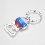 Alloy Keychain, Bottle Opener/Can Opener with Russia Flag Pattern, Colorful, 81~82mm(KEYC-TA0001-13)