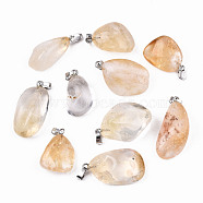 Natural Citrine Pendants, with Brass Findings, Nuggets, 21~40x11~21x6.5~19mm, Hole: 2.5x5.5mm(G-Q468-98)
