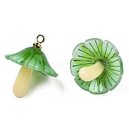 Plastic Pendants, with Acrylic and Golden Plated Brass Loops, Mushroom, Sea Green, 18x15mm, Hole: 1.5mm(X-KY-N015-118A-02)