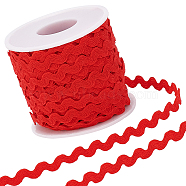 1 Strand Wave Bending Fringe Trim, Sewing Ribbon, for Cloth Dress DIY Making Decorate and 1Pc Plastic Empty Spools, Red,  3/16 inch~3/8 inch(5~8.5mm), about 25m/strand(OCOR-GF0001-53A)