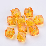Transparent Acrylic Beads, Faceted, Cube, Orange, 10x10x8mm, Hole: 1.5mm, about 900pcs/500g(TACR-Q259-10mm-V24)