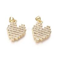 Golden Plated Brass Pendants, with Cubic Zirconia, Heart, Clear, 21x16.5x2.5mm, Hole: 3.5x4mm(ZIRC-L087-007G)
