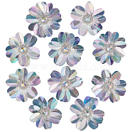 AB Color Plastic Sequin Flowers, with Rhinestone, Ornament Accessories, White, 58x5mm(FIND-WH0110-445)