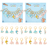 Alloy Enamel Pendant Stitch Markers, Crochet Leverback Hoop Charms, Locking Stitch Marker with Wine Glass Charm Ring, Sea Horse/Whale/Octopus, Mixed Color, 3~3.7cm, 5 style, 2pcs/style, 10pcs/set(HJEW-AB00255)