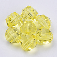 Transparent Acrylic Beads, Faceted, Round, Yellow, 10x10mm, Hole: 1.8mm, about 940pcs/500g(TACR-Q256-10mm-V21)