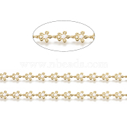 Brass Handmade Link Chains, with Enamel, Long-Lasting Plated, Unwelded, with Spool, Flower,Real 18K Gold Plated, White, Link: 8x6x2mm, about 32.8 Feet(10m)/roll(CHC-I031-12B)