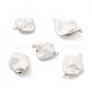 Baroque Shell Pearl Connector Charms, Nuggets Links, with Brass Double Loops, Platinum, 23~33x19~24x10~12mm, Hole: 1.8mm(PEAR-P004-64P)