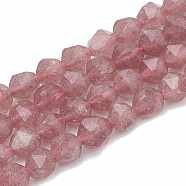 Natural Strawberry Quartz Beads Strands, Star Cut Round Beads, Faceted, 6~7x5~6mm, Hole: 1mm, about 59~61pcs/strand, 14.2~14.6 inch(G-S332-6mm-006)