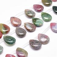Natural Indian Agate Beads Strands, Top Drilled Beads, Flat Teardrop, 20x15x6mm, Hole: 1.2mm, about 20pcs/strand(G-N0173-01-15x20mm)