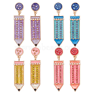 4 Pairs 4 Colors Alloy Enamel Pencil Dangle Stud Earrings for Teachers' Day, Mixed Color, 49.5x12mm, 1 Pair/color(EJEW-AN0004-86)