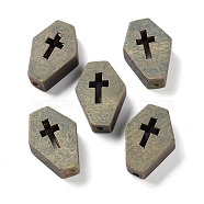 Printed Wood Beads, Halloween Theme Beads, Gray, Tombstone, 24x16.5x6mm, Hole: 2mm(WOOD-Z002-15D)