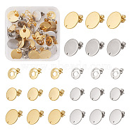 32Pcs 8 Styles 201 Stainless Steel Stud Earring Findings, with 304 Stainless Steel Pin & Hole & Friction Ear Nuts, Flat Round, Real 24K Gold Plated & Stainless Steel Color, 12~16mm, Hole: 1.2~1.4mm, Pin: 0.7mm, 4pcs/style (STAS-TA0001-93)