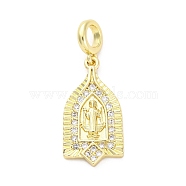 Brass Micro Pave Cubic Zirconia Saint European Dangle Charms, Large Hole Pendants, Real 16K Gold Plated, 31.5mm, Hole: 4.2mm(KK-D325-27G-06)