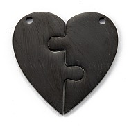 Stainless Steel Split Pendants, for Lovers, Heart with Heart, Electrophoresis Black, 30.5x30x2mm, Hole: 1.6mm(STAS-G251-01EB)
