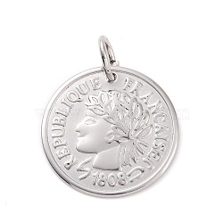 304 Stainless Steel Coin Pendants, Republique Francaise 1808, Stainless Steel Color, 20x1mm, Hole: 5mm(STAS-F183-05P)