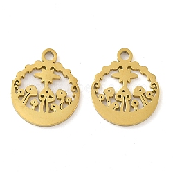 Ion Plating(IP) 304 Stainless Steel Charms, Laser Cut, Flat Round with Mushroom Charm, Golden, 14x12x1mm, Hole: 1.6mm(STAS-J042-07G)