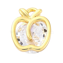 Brass Micro Pave Cubic Zirconia Pendants, Apple Charms, Real 18K Gold Plated, 10.5x8x5mm, Hole: 1.6mm(KK-A240-10G)