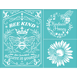 Self-Adhesive Silk Screen Printing Stencil, for Painting on Wood, DIY Decoration T-Shirt Fabric, Turquoise, Rectangle, Bees Pattern, 22x28cm(DIY-WH0338-027)