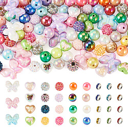 140Pcs 5 Styles UV Plating Opaque Acrylic Beads, Iridescent, Brass Grade A Rhinestone Spacer Beads, Resin Rhinestone Beads, Mixed Shapes, Mixed Color, 8~24x15.5~29x3.8~14.5mm, Hole: 1.5~2.5mm(DIY-TA0015-59)